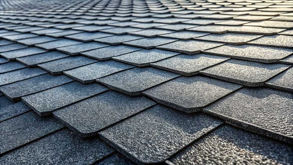 A worker installs reflective roofing material while standing on a residential roof on a sunny day.